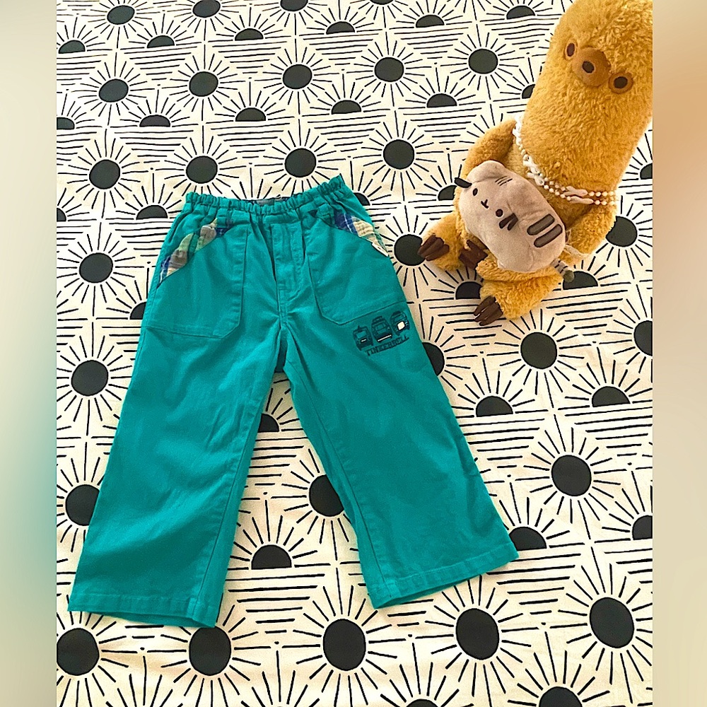 Stylish Little Boys Teal Cotton Twill/Madras Trimmed Pull On Pants (Sz. 7-8)